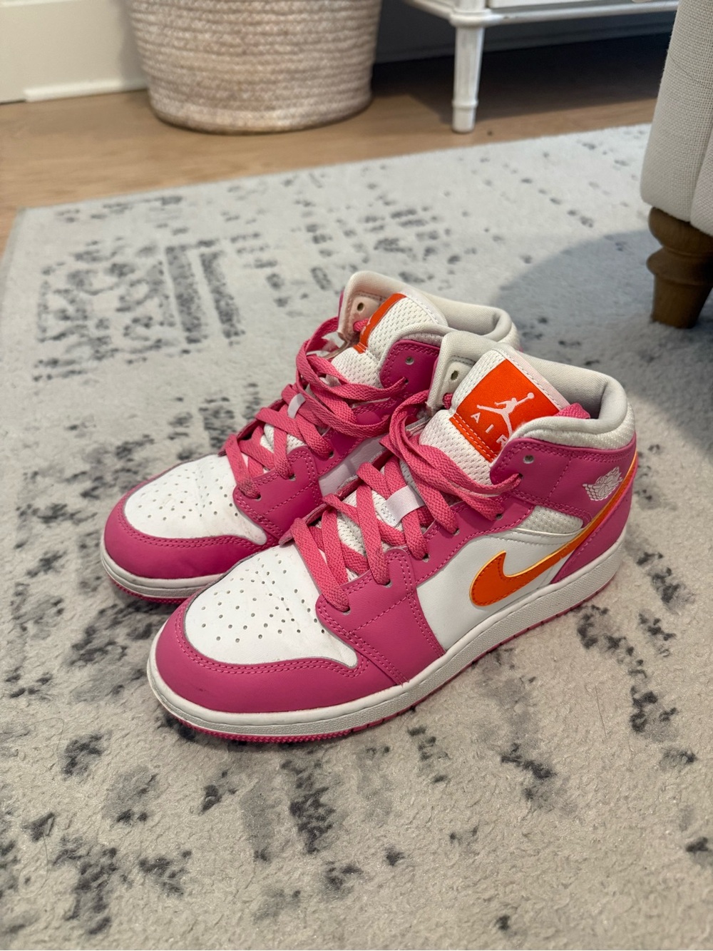 Youth Nike Dunk Pink & Orange High-Top Sneakers - Youth Athletic Shoes